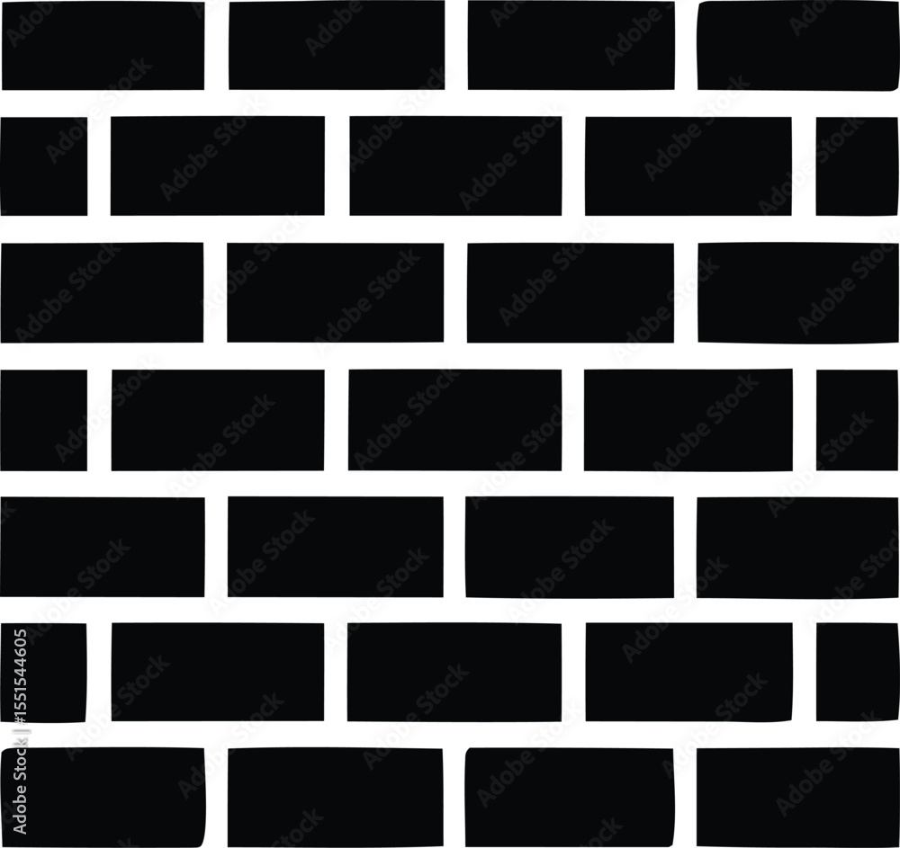 Poster a stark black and white graphic illustration of a repeating pattern of dark brickwork with white gro
