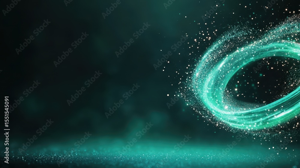 Poster an enchanting abstract image of a swirling sparkling line created in vibrant colors against a dark b