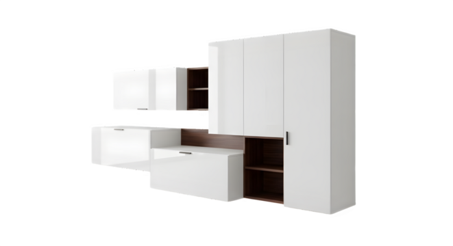 Modern white wall unit, 3d rendered isolated on white background