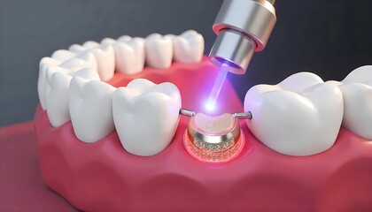 Gum correction surgery with laser. Dental 3D illustration, dental procedure, created with generative ai