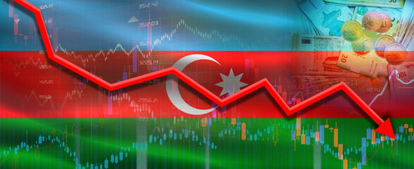 Azerbaijan financial crisis on economic graph. Financial fall of Azerbaijan on economy market