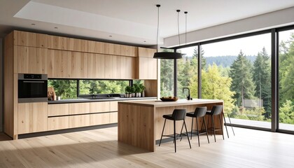 Modern Kitchen Design with Forest View, and Luxury Home Interior.