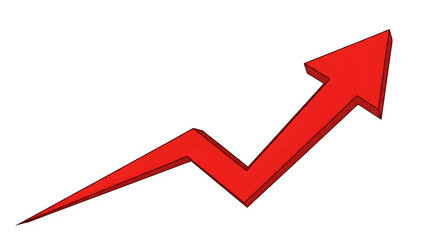 Red upward arrow 3d rendered isolated on white background