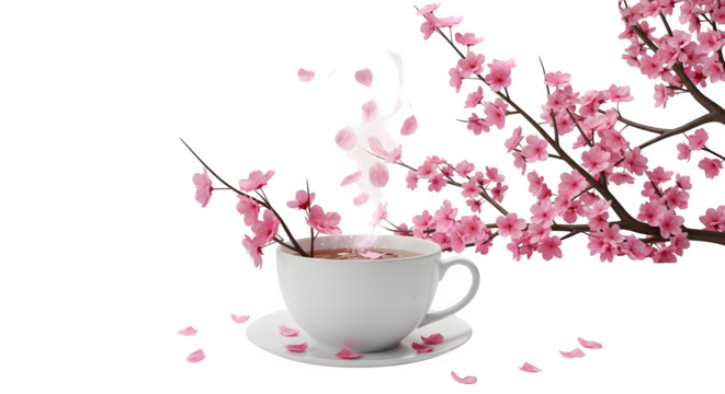 Cherry blossom tea, 3d rendered isolated on white background