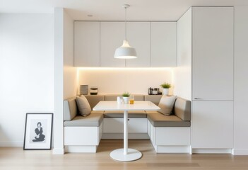 Modern Micro Apartment Dining Nook with Pendant Lamp and Minimalist Decor