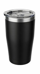 Matte Black Insulated Tumbler with Clear Lid on White Background