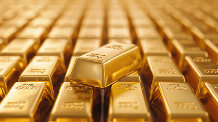 A row of gold bars with one bar in the middle