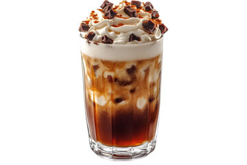 Craft root beer float with foam overflowing isolated on white background