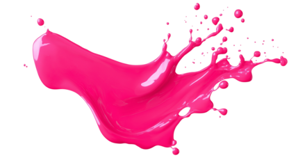 Nail polish splash in vibrant neon pink, glossy texture, isolated on white, PNG