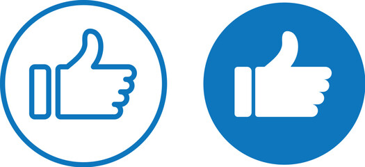 Thumbs Up Like Icon Vector – Blue Outline & Solid Style
