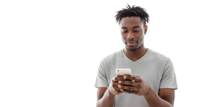 Young man using smartphone isolated on white background