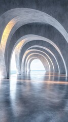 Modern architectural design with a series of arches leading to a light-filled space, useful in architecture and interior design articles.