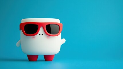 Cute marshmallow character wearing red sunglasses