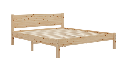 Light wood double bed frame isolated on white background