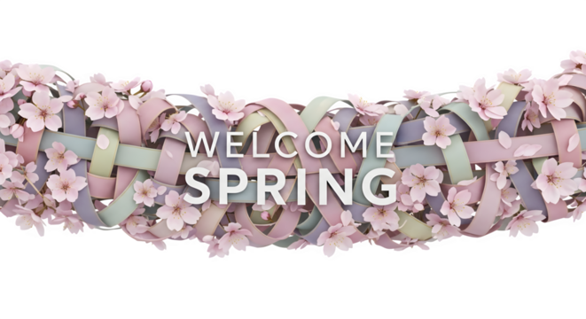 Welcome Spring floral arrangement 3d rendered isolated on white background