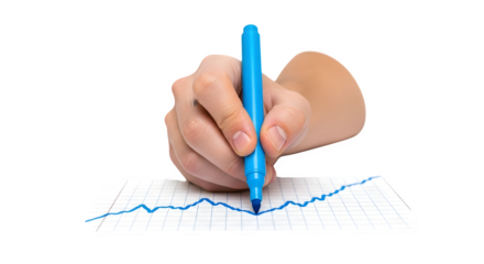 Hand drawing a line graph 3d rendered isolated on white background