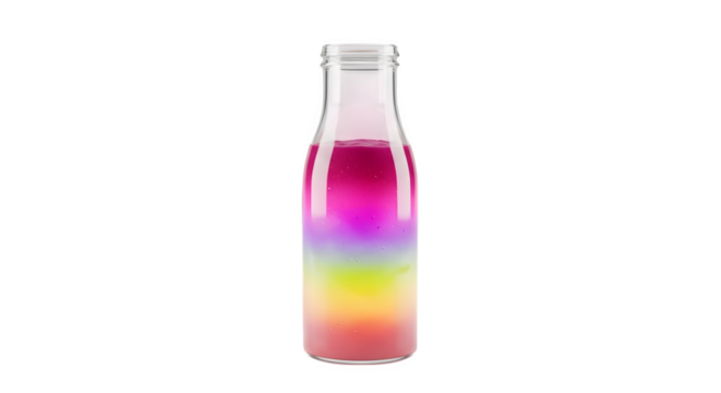 Rainbow layered drink in glass bottle 3d rendered isolated on white background