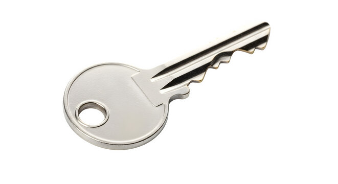 Silver key on white background isolated on white background