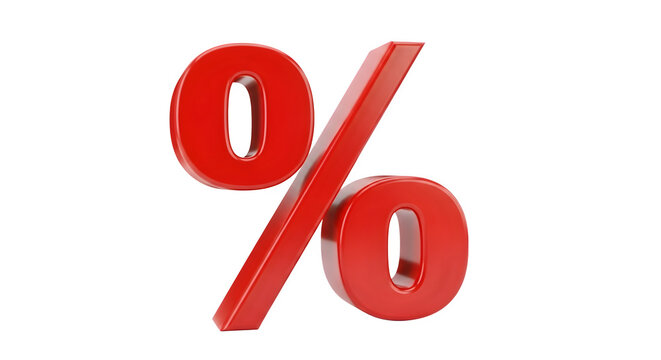 Red percentage sign 3d rendered isolated on white background