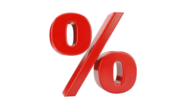 Red percentage sign 3d rendered isolated on white background