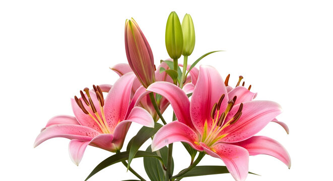 Pink stargazer lilies bouquet isolated on white background - Powered by Adobe