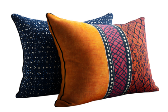 Decorative pillow with geometric patterns soft home decor isolated on white background