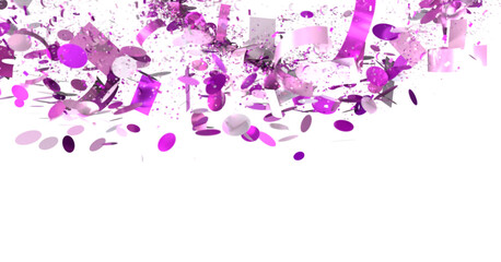 High-quality image of purple confetti exploding on white background, ideal for celebrations.