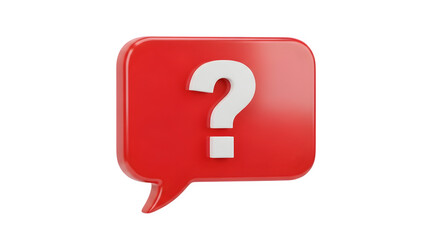 Red question mark speech bubble 3d rendered isolated on white background