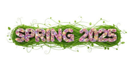 Spring 2025 floral typography 3d rendered isolated on white background