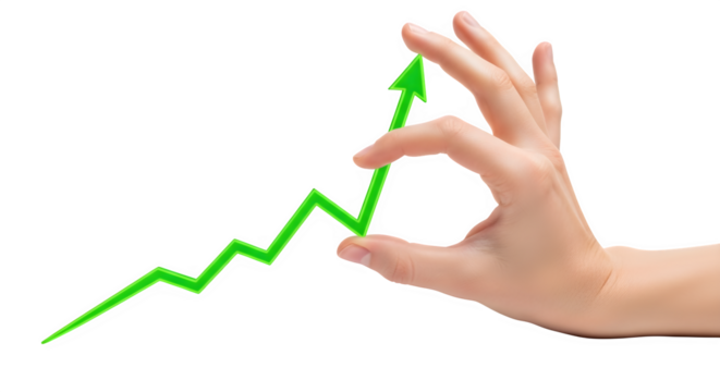 Growth chart being supported by a hand isolated on white background - Powered by Adobe