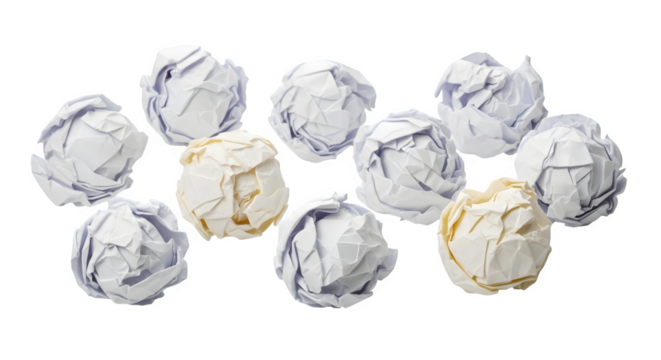Crumpled paper balls isolated on white background
