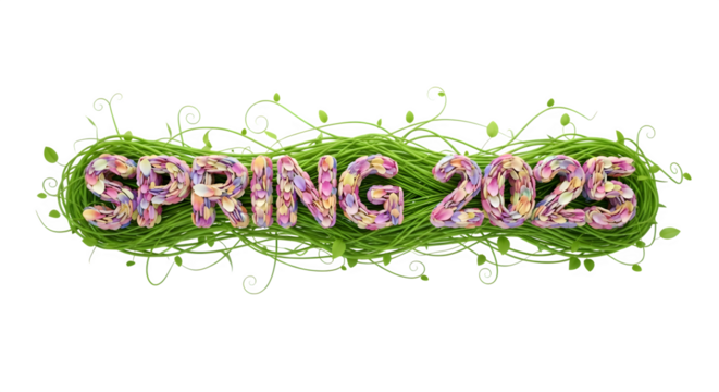 Spring 2025 floral typography 3d rendered isolated on white background - Powered by Adobe