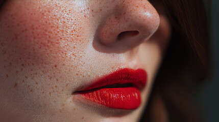 Naklejka premium Glossy red lips with perfect texture, radiating elegance and allure.