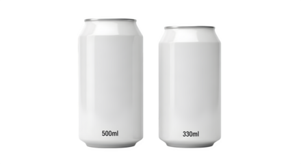 Beverage cans, 500ml and 330ml, comparison 3d rendered isolated on white background