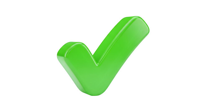 Green check mark 3d rendered isolated on white background