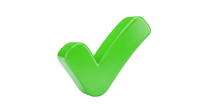 Green check mark 3d rendered isolated on white background