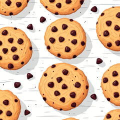 Vsai delicious chocolate chip cookies resting on white wooden table
