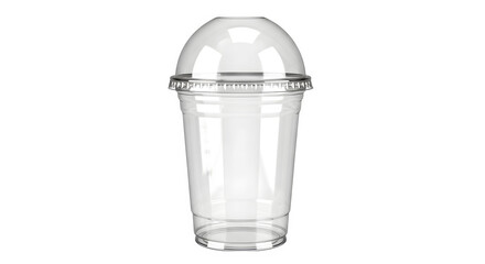 Empty plastic cup with dome lid 3d rendered isolated on white background