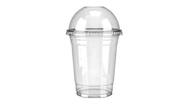 Empty plastic cup with dome lid 3d rendered isolated on white background