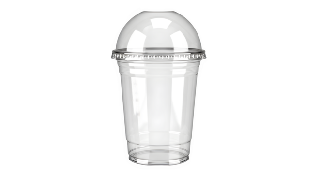 Empty plastic cup with dome lid 3d rendered isolated on white background