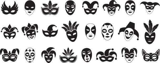 Set of different types of carnival mask silhouette vector collection for festival design
