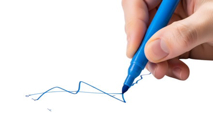 Hand drawing a fluctuating line graph isolated on white background