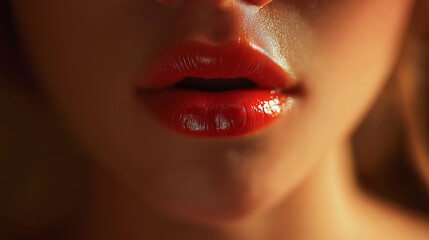 Obraz premium Glossy red lips with perfect texture, radiating elegance and allure.