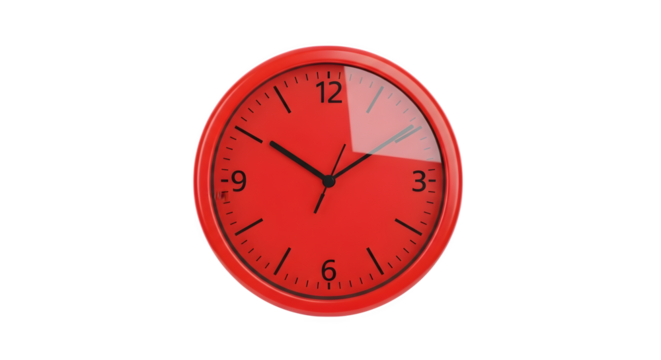 Red clock showing quarter past twelve 3d rendered
