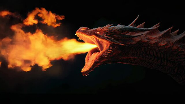 Fierce Red Dragon Breathing Fire