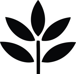 Abstract black stylized plant with five pointed leaves emerging from a central stem on a white background