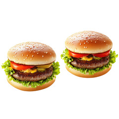 Two hamburgers displayed on a plain background