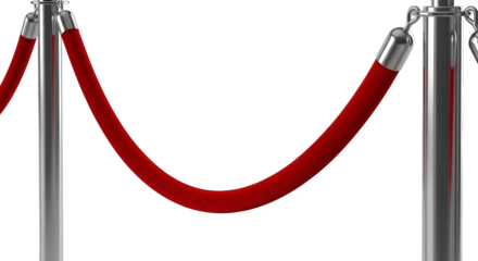 Red velvet rope barrier 3d rendered isolated on white background