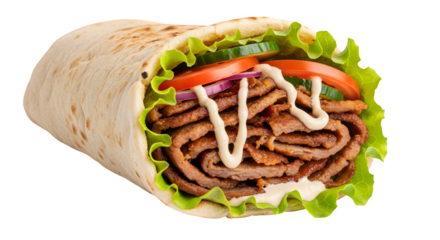 Doner Kebab Wrap Cutaway isolated on white background