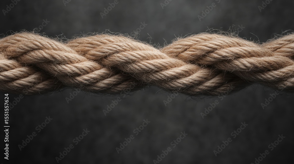 Poster a high-quality close-up examining the intricate texture of twisted natural rope, juxtaposed against 